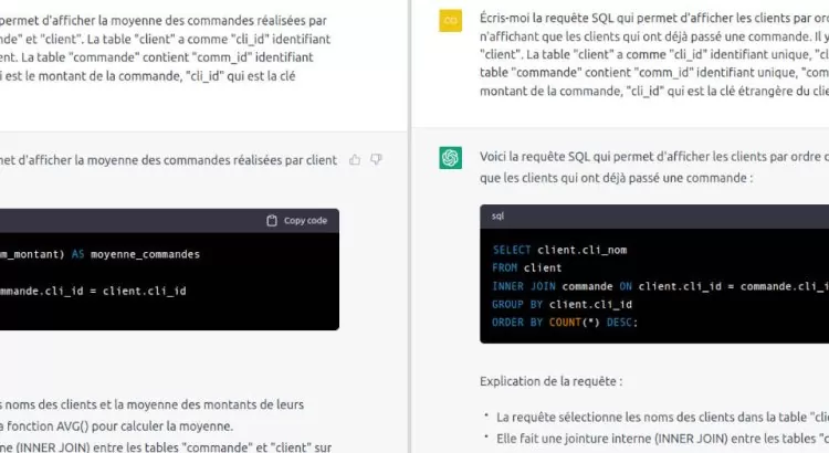 exemples de requêtes SQL générées par ChatGPT